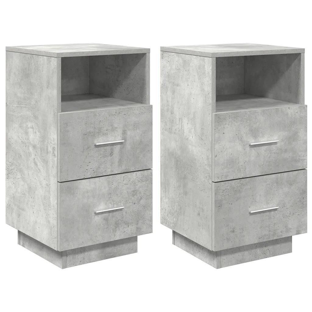 Comodini 2 pz con 2 Cassetti-Set di 2 Tavolino da notte Grigio Cemento 36x36x68 cm