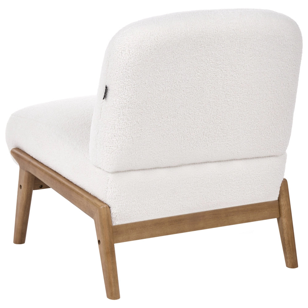 Poltrona Lounge Bassa in Bouclé Bianco Panna Senza Braccioli Stile Scandinavo