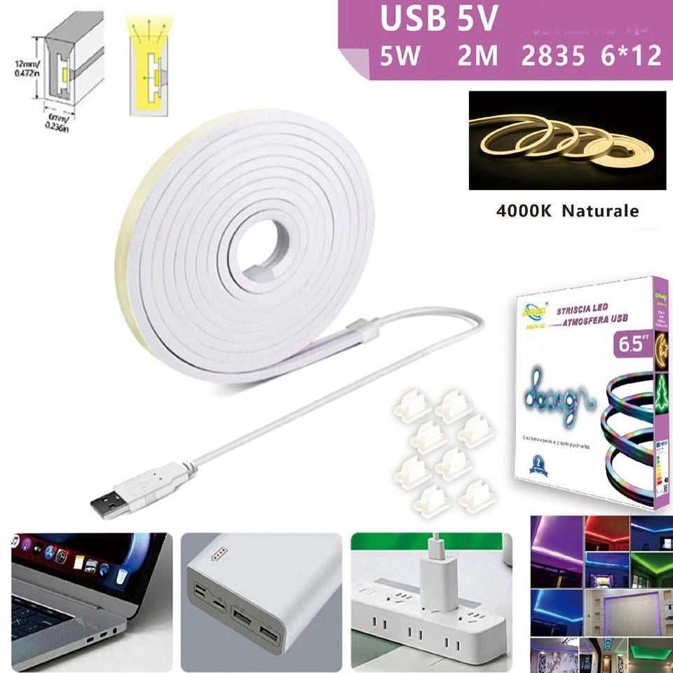STRISCIA LED FLESSIBILE PER GANCI BINARIO SOFFITTO SCRITTA USB LUCE NATURALE