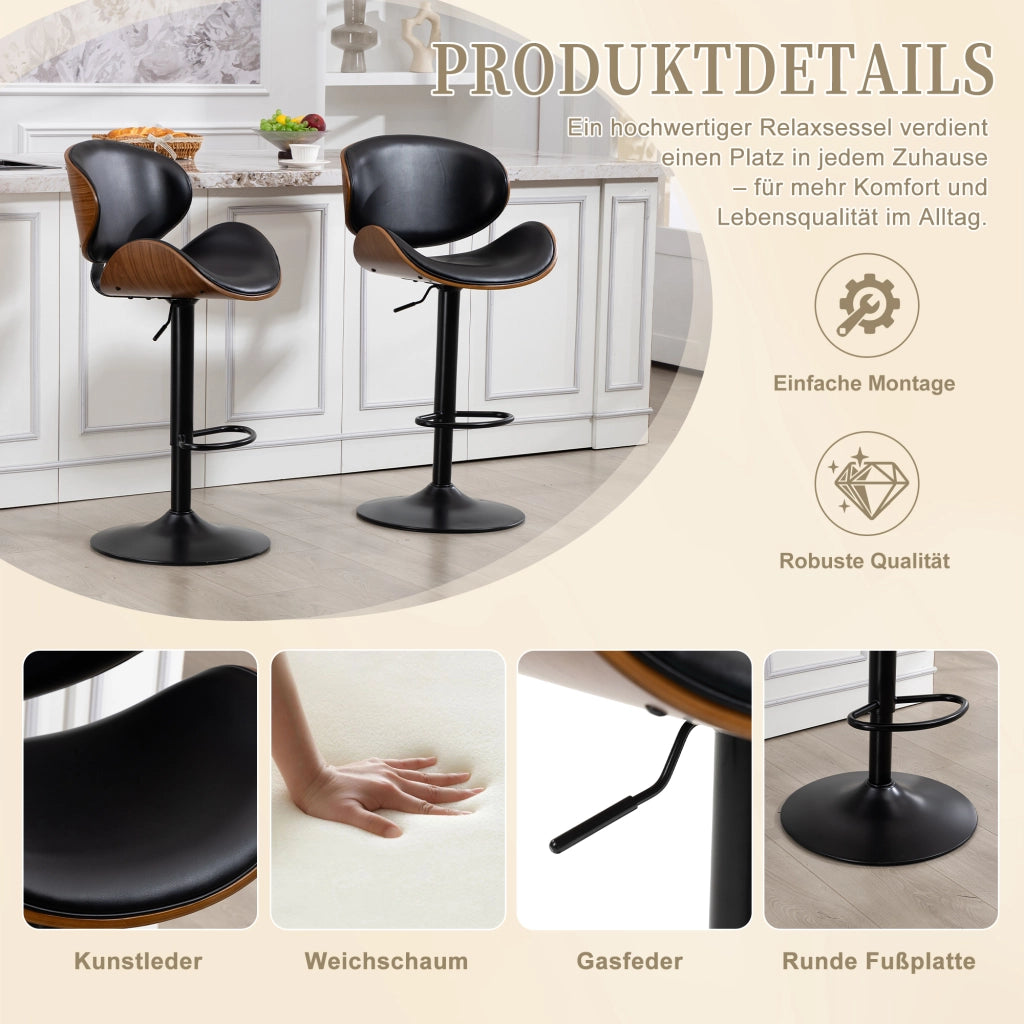 Sgabello da bar girevole con schienale ergonomico e altezza regolabile in PU nero