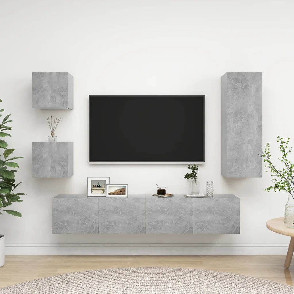 Set di Mobili Porta TV 5 pz | Armadietto TV | Mobile Porta TV Grigio Cemento in Legno Multistrato