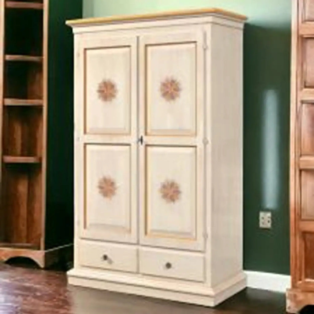 Armadio Verona in legno Shabby chic avorio anticato decorato a mano