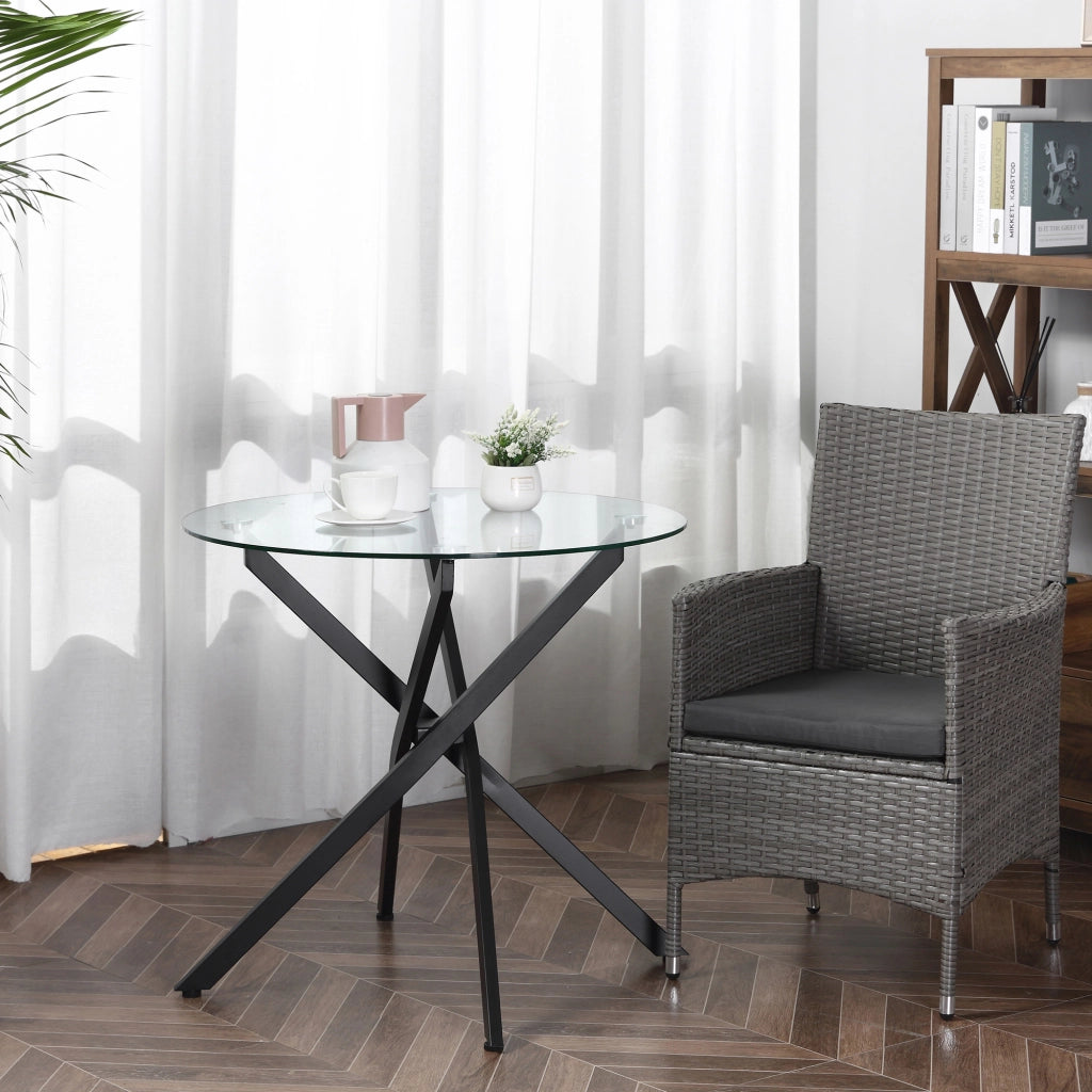Tavolo da pranzo - rotondo in vetro - 80x80x75 cm - struttura in metallo - nero - moderno ed elegante