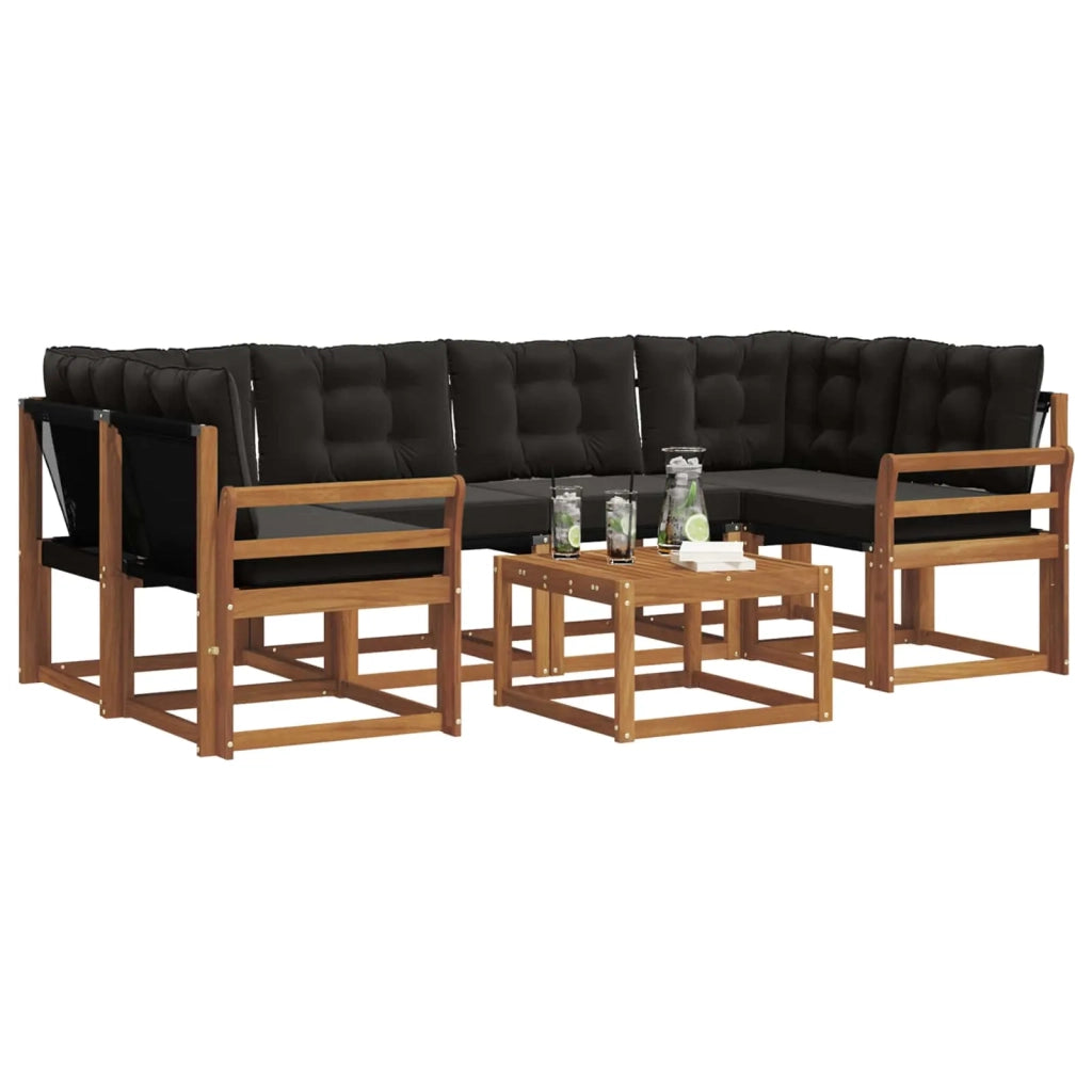 Set di divani da esterno con cuscino 7 pcs Naturale e Nero 3368451