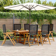 Set Pranzo Giardino 7 pz Nero in Polyrattan e Legno Massello