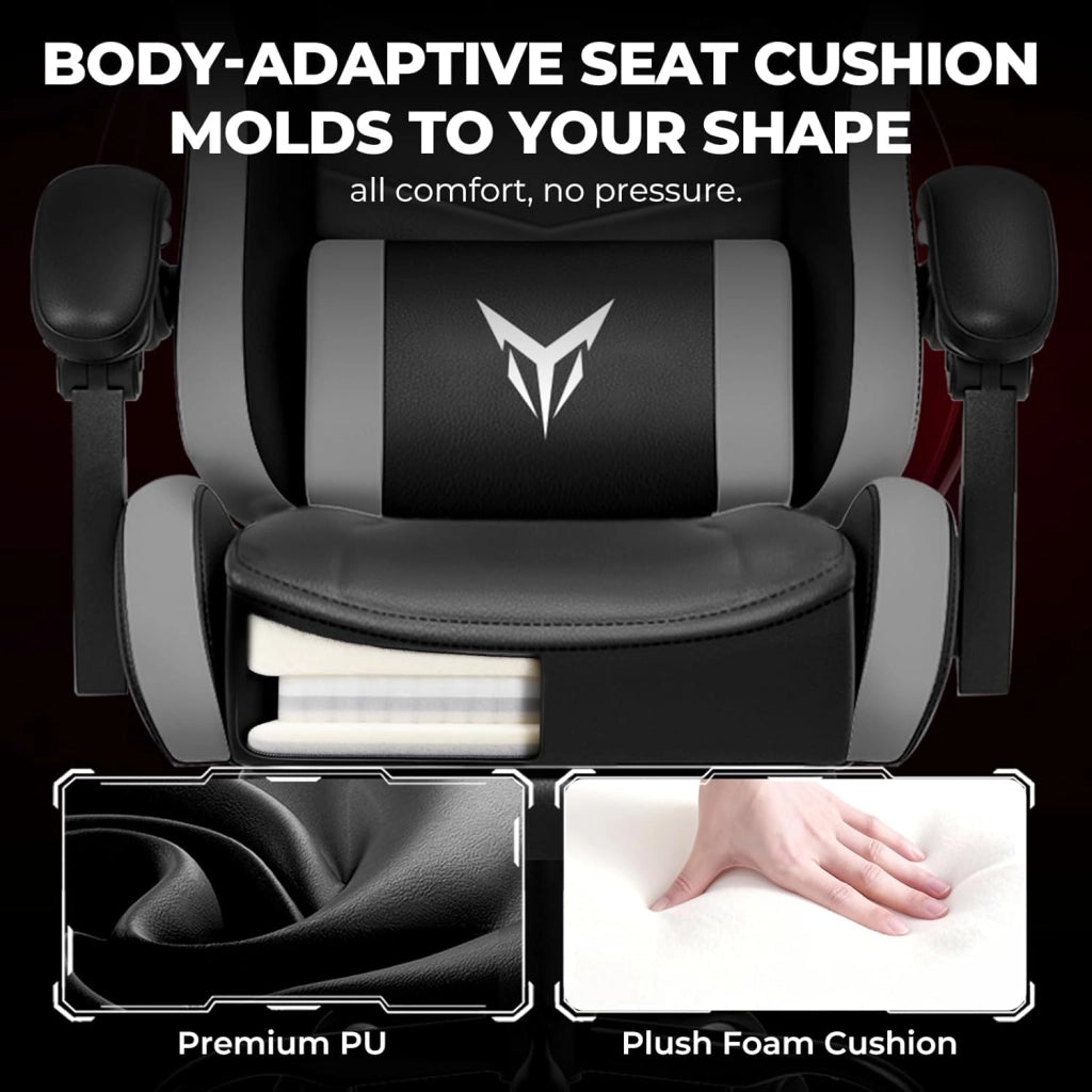 Sedia da Gaming Ufficio Ergonomica, Sedia da Gioco con Poggiapiedi, Poggiatesta e Supporto Lombare Regolabili, Poltrona da Gaming, Grigio