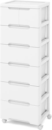 Cassettiera a 6 Cassetti, Comò Camera da Letto con Ruote Universali Bloccabili, Mobile Salvaspazio Moderno per Ufficio, Scrivania, Bagno e Cameretta, 40 x 32 x 114 cm