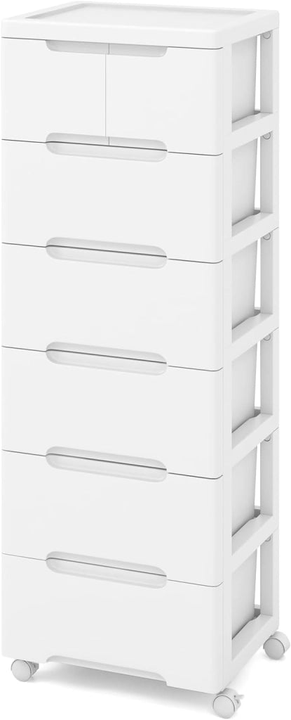 Cassettiera a 6 Cassetti, Comò Camera da Letto con Ruote Universali Bloccabili, Mobile Salvaspazio Moderno per Ufficio, Scrivania, Bagno e Cameretta, 40 x 32 x 114 cm