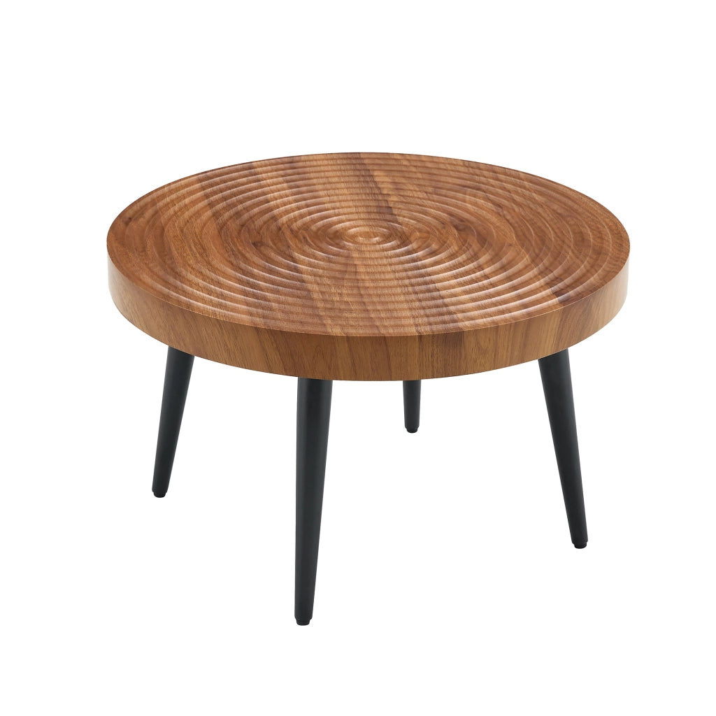 Tavolino da caffè rotondo con piano in MDF da 5 cm; gambe in metallo nero regolabili; noce; Ø 60 cm