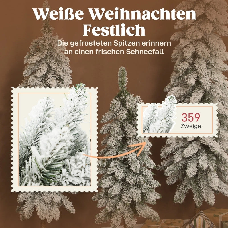 Set di 3 alberi di Natale artificiali innevati, 3 misure, con supporto in metallo, ignifughi, in plastica, verdi e bianchi.