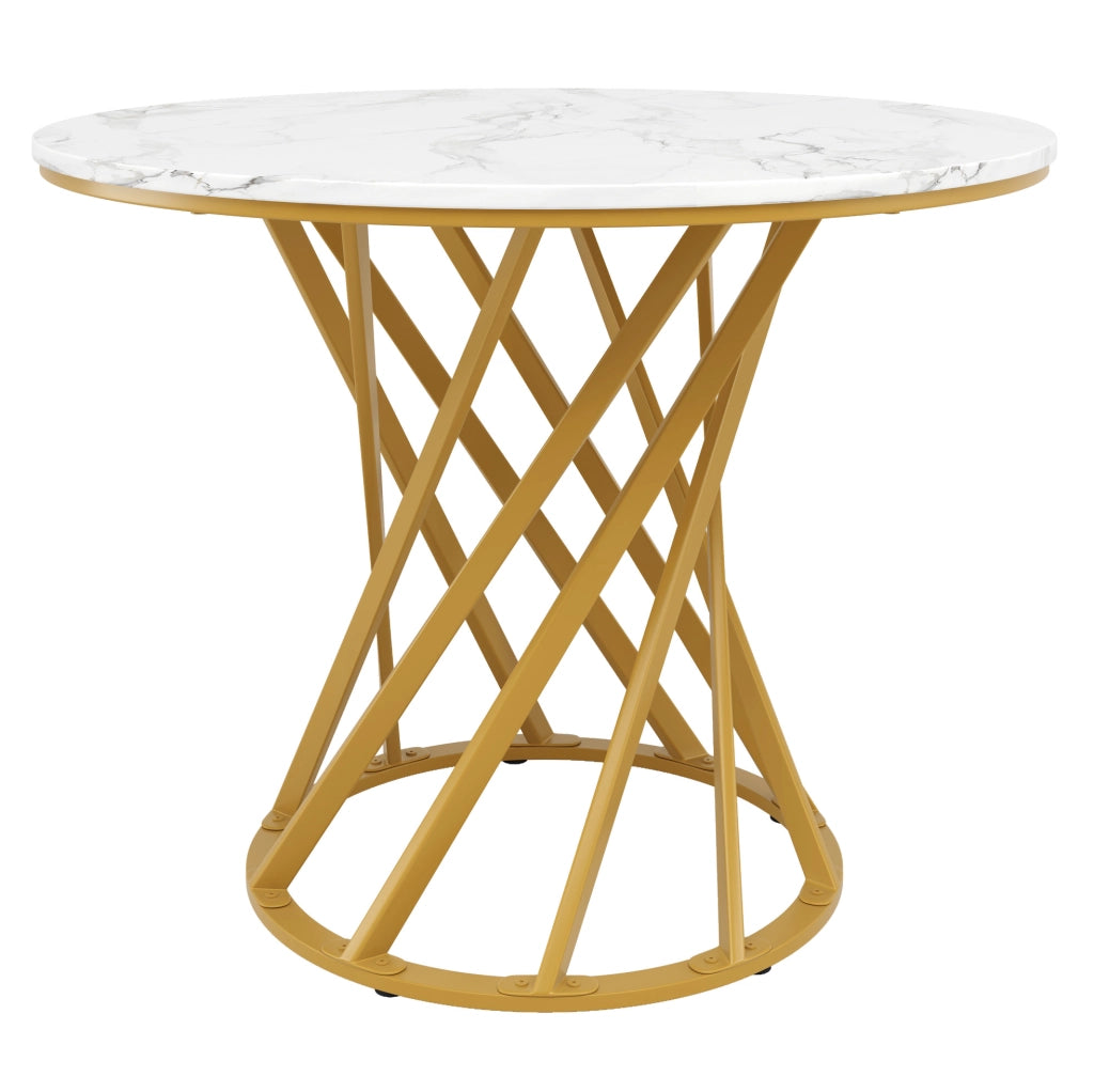Set da pranzo 5 pezzi; tavolo rotondo 80x76 cm con motivo marmo; in MDF e metallo; multicolore