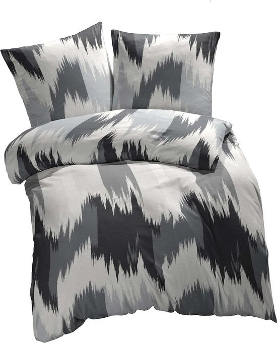 Set di letto in microfibra Lex 135x200 composto da 2 pezzi - asciugatura facile con cerniera - conforme a Oekotex 100 - coperta da letto con cuscino in tessuto 135 x 200 + 80 x 80 cm - grigio nero