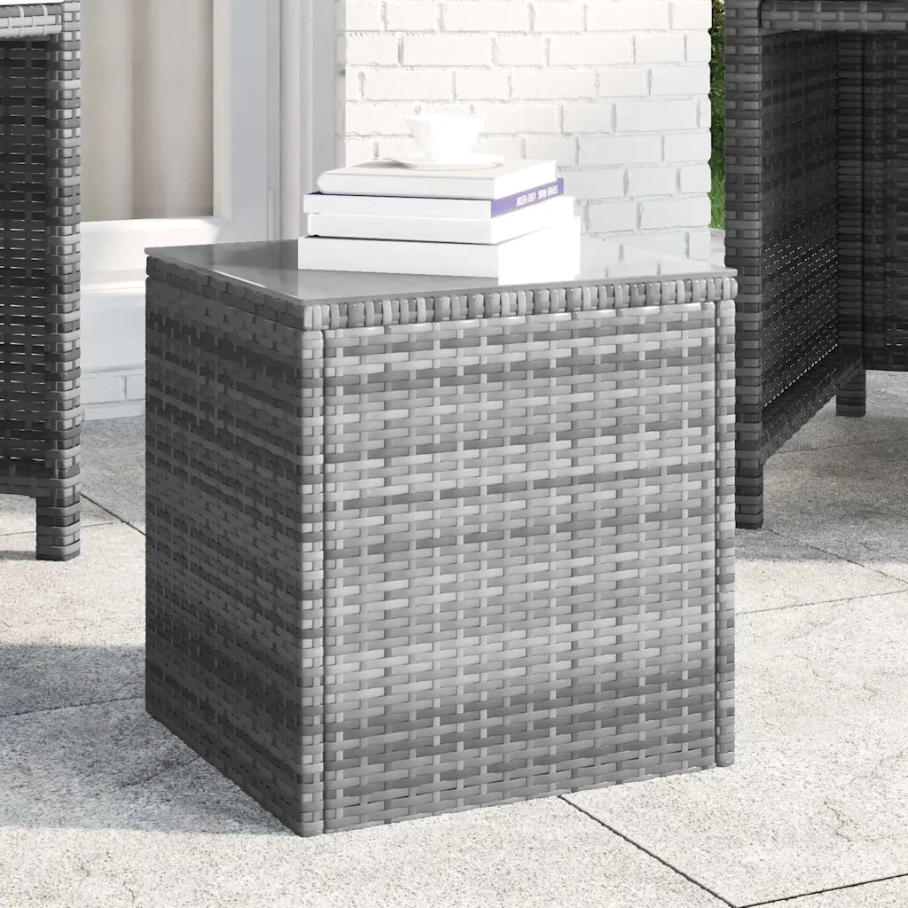 Tavolino | Tavolo laterale Grigio 40x37x40,5 cm Polyrattan e Vetro Temperato