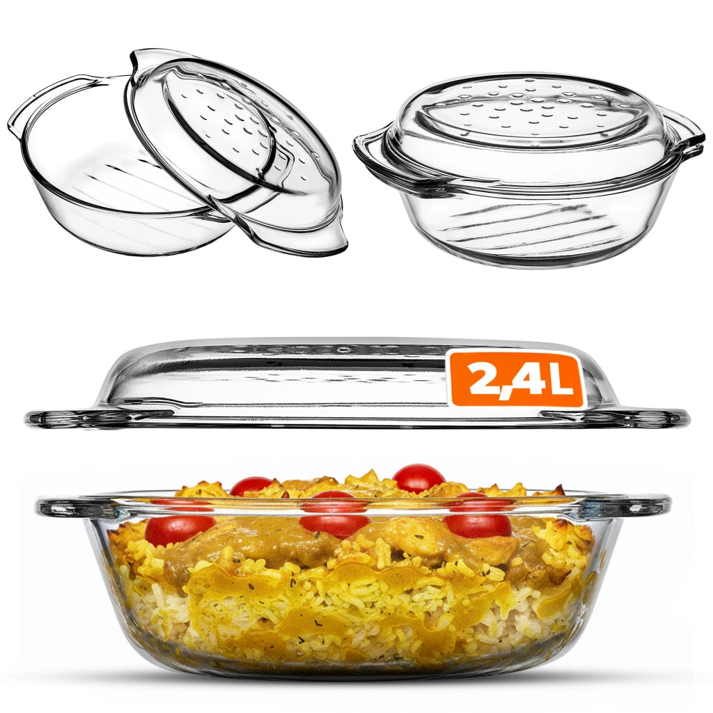 KADAX Piccola pirofila da forno con coperchio, 2,4 L, rotonda in vetro