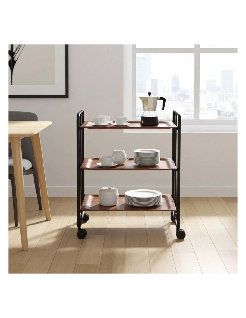 Carrello da cucina pieghevole nero con ruote BAUHAUS 3 ripiani