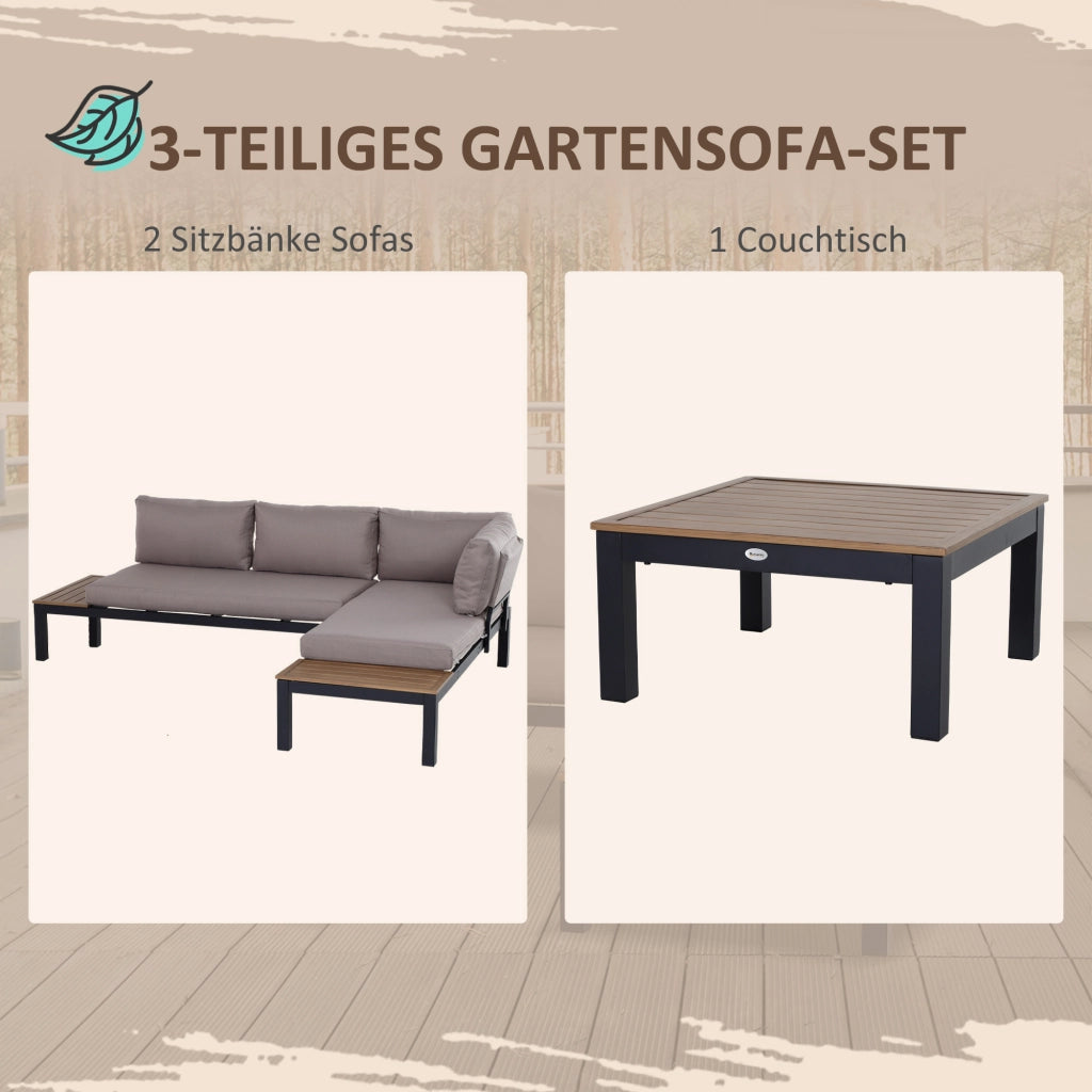 Set divano esterno 3 posti con tavolino ¨C zephmum ¨C grigio, alluminio, 164x74x69 cm