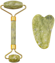 Set di Roller a due in 1 con Gua Sha - Apparecchio per massaggi facciali - Rinforza la pelle - Riduce le rughe - 100% naturale Jade