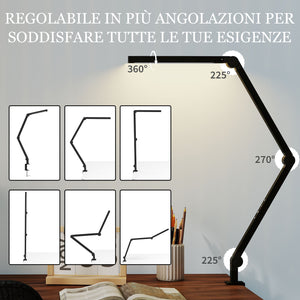 Lampada da Scrivania LED Dimmerabile con Morsetto e Braccio Regolabile Nero