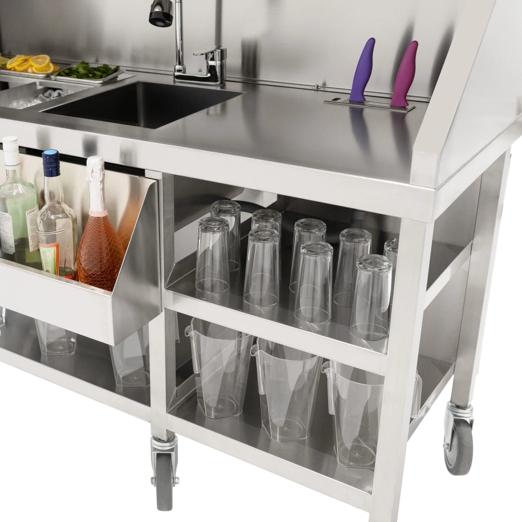 Postazione Mobile da Cocktail – Bancone, Acciaio Inox, Pozzo Ghiaccio Isolato