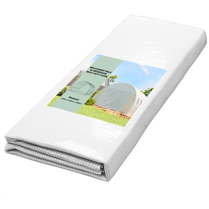 Telo per Serra 4x3x2 m con 8 Finestre Porta Avvolgibile e Bordi Interrati in PE Bianco