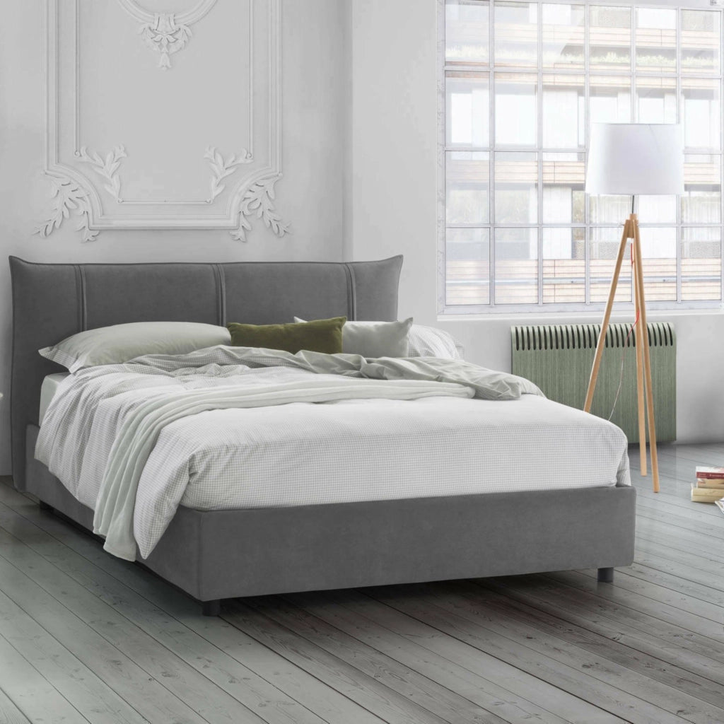 Letto Matrimoniale Almond, Letto Matrimoniale Materasso Incluso Made in Italy, Grigio