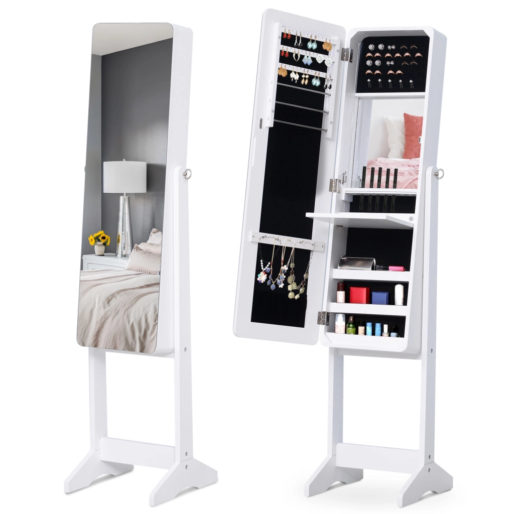 Armadio Portagioie con Specchio e Illuminazione LED ¨C Zephmum ¨C Legno Bianco 30x146x36 cm