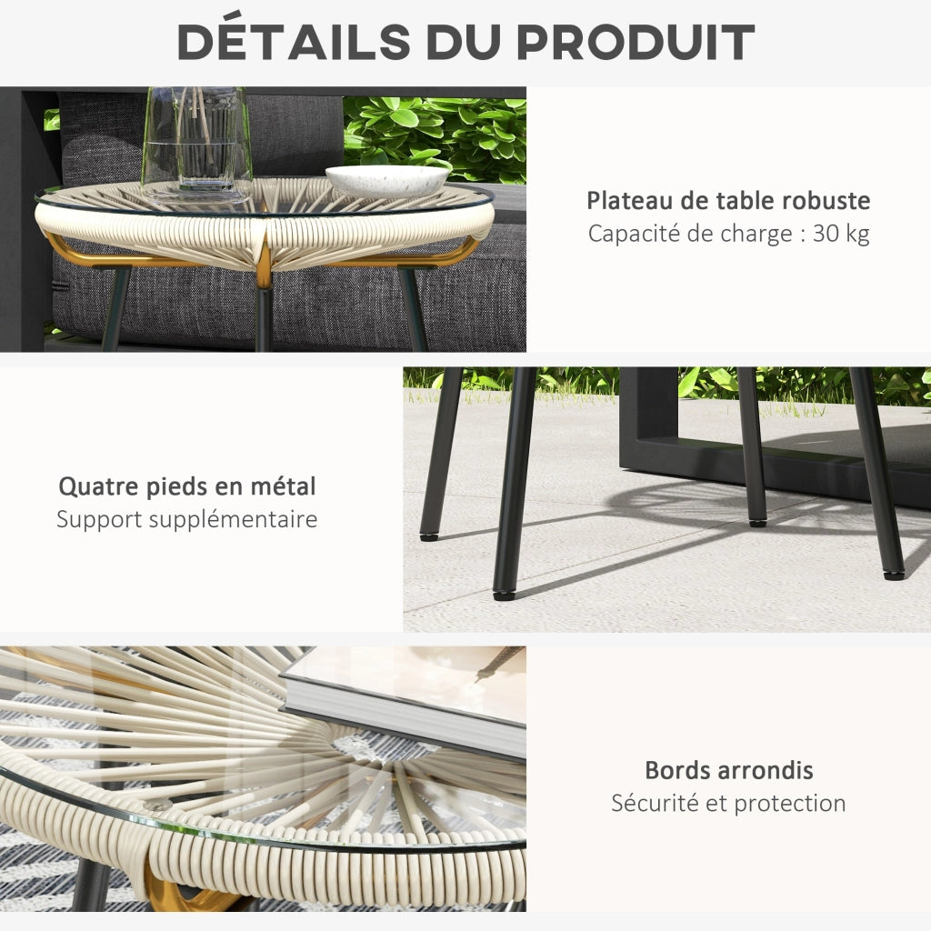 Tavolino da giardino rotondo ¨C Minimal ¨C crema metallo vetro temperato ?50x50cm