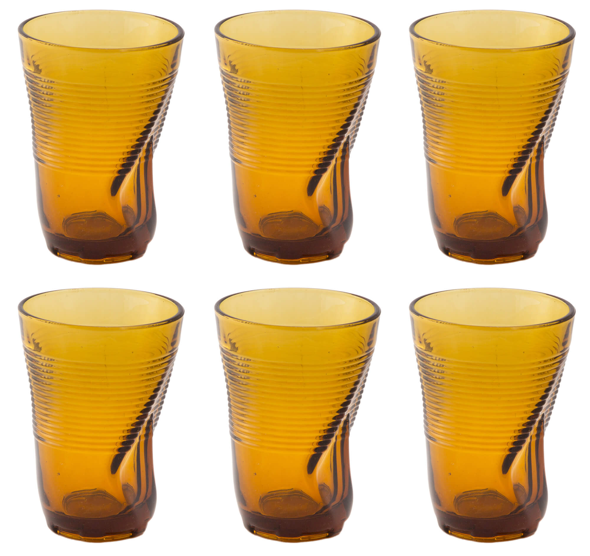 Set 6 Bicchieri Accartocciati 34 cl Ø8 cm in Vetro Pressato Kaleidos Ambra