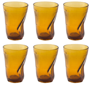 Set 6 Bicchieri Accartocciati 34 cl Ø8 cm in Vetro Pressato Kaleidos Ambra