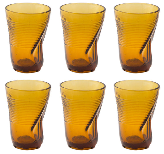 Set 6 Bicchieri Accartocciati 34 cl Ø8 cm in Vetro Pressato Kaleidos Ambra