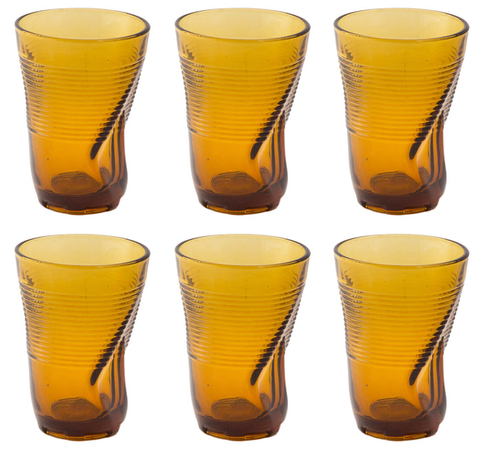 Set 6 Bicchieri Accartocciati 34 cl Ø8 cm in Vetro Pressato Kaleidos Ambra