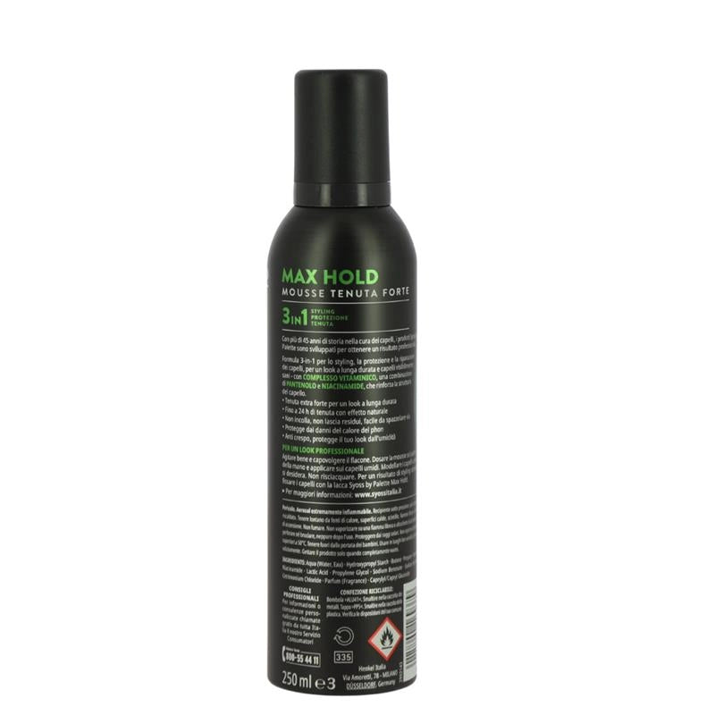 SYOSS BY PALETTE MOUSSE MAX HOLD TENUTA FORTE CON COMPLESSO VITAMINCO 3IN1 STYLING, PROTEZIONE, TENUTA 250 ML