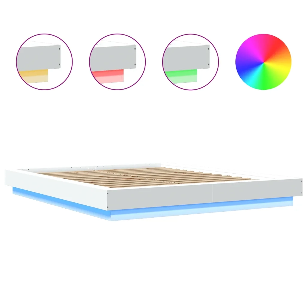 Giroletto con Luci LED-Struttura Letto Bianco 150x200 cm in Legno Multistrato 487358