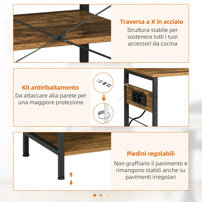 Mobile da Cucina 90x40x83 cm con Presa di Corrente e USB in Acciaio e Truciolato Marrone