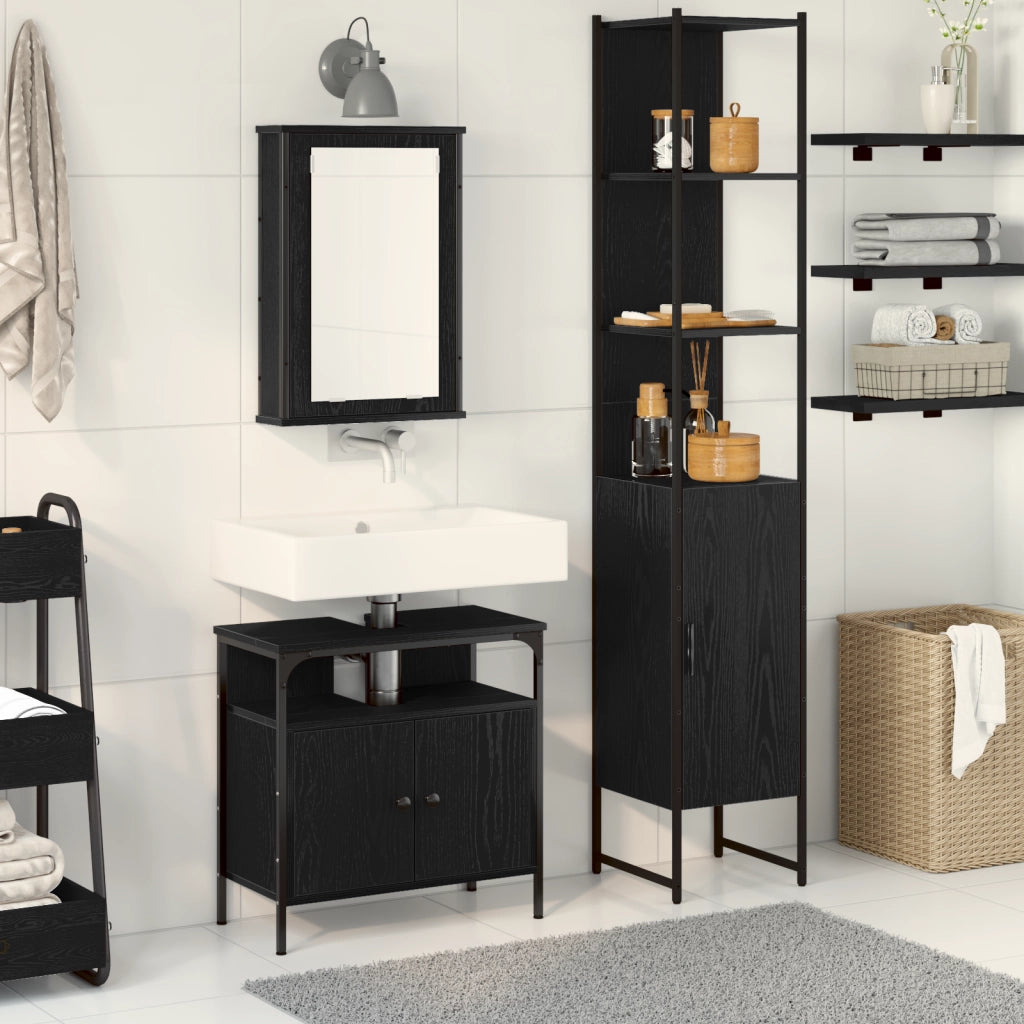 Set di mobili da bagno 3 pezzi in legno ingegnerizzato rovere nero