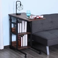 Tavolino Portaoggetti con Ruote, Regolabile in Altezza, Compatto, 2 Ripiani, Telaio in Metallo, 80x40x72-82 cm, Marrone e Nero