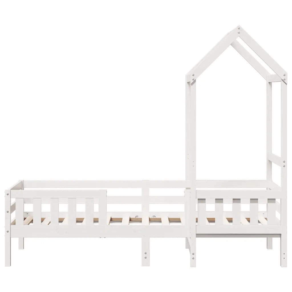 Letto singolo | Letto per adulti | Giroletto con Tetto Bianco 75x190 cm Legno Massello di Pino