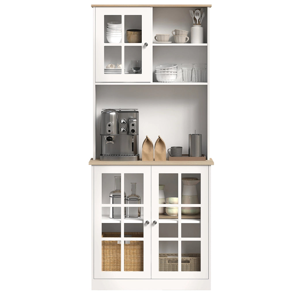 Mobile da cucina con ante a vetro ¨C zephmum ¨C 80x37x183 cm, bianco quercia