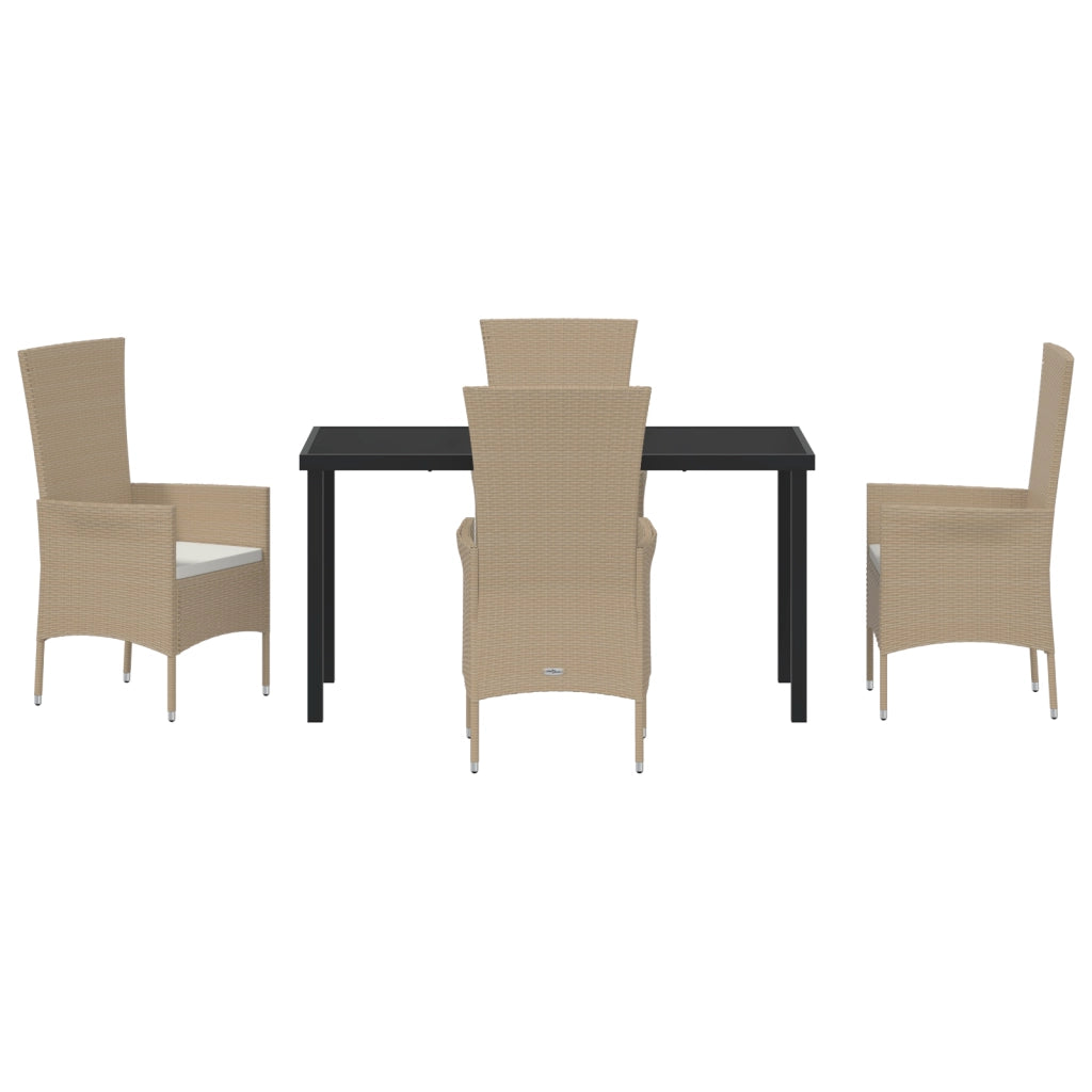 Set da pranzo da giardino  5 pezzi con cuscini in rattan poliestere beige
