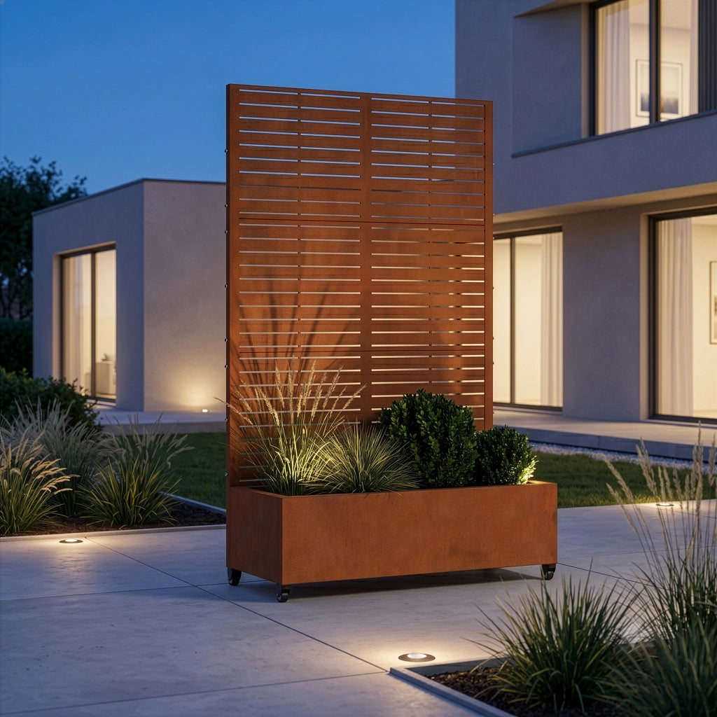 Fioriera con Spalliera Nodepp in Acciaio Corten 190 x 120 x 38 cm - Marrone Ossidato casa.pro