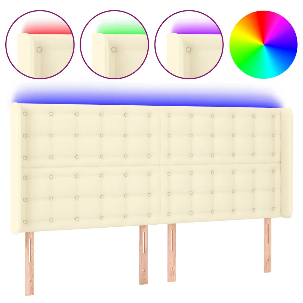 Testiera a LED Crema 147x16x118/128 cm in Similpelle