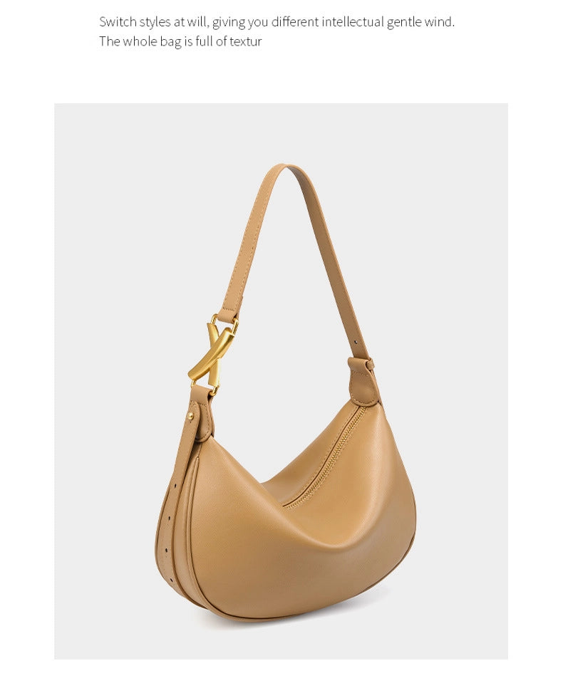 Borsa a tracolla da donna in vera pelle, colore bronzo.