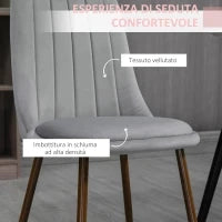 Sedie da Cucina Imbottite, Set 4 Pezzi in Poliestere e Acciaio, 47x55x86 cm, Grigio