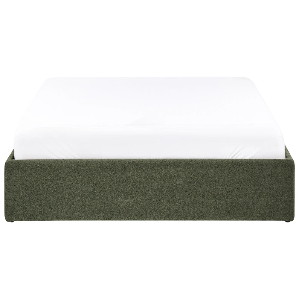 Letto matrimoniale con contenitore in tessuto bouclè verde sporco 140 x 200 cm stile moderno