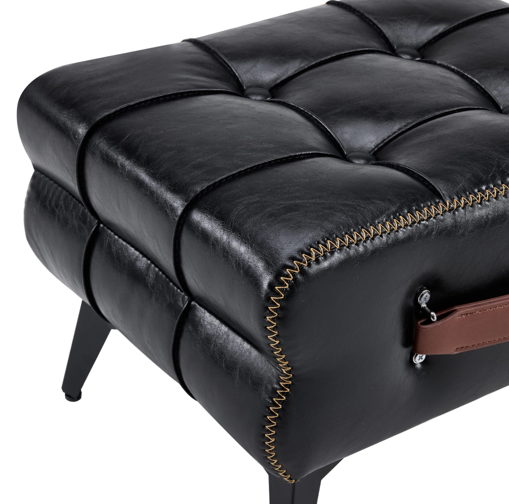 Pouf poggiapiedi portatile in PU nero con gambe in acciaio