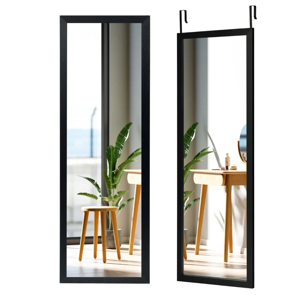 Specchio da parete 120 x 37 cm con vetro infrangibile e moderni ganci appendiabiti in MDF nero 20_0012872
