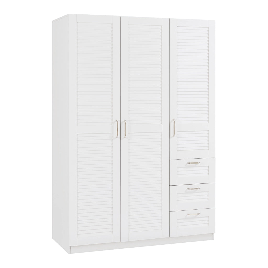 Armadio Guardaroba Finning con Ante a Persiana e Cassettiera 176 x 120 x 52 cm Bianco [en.casa]