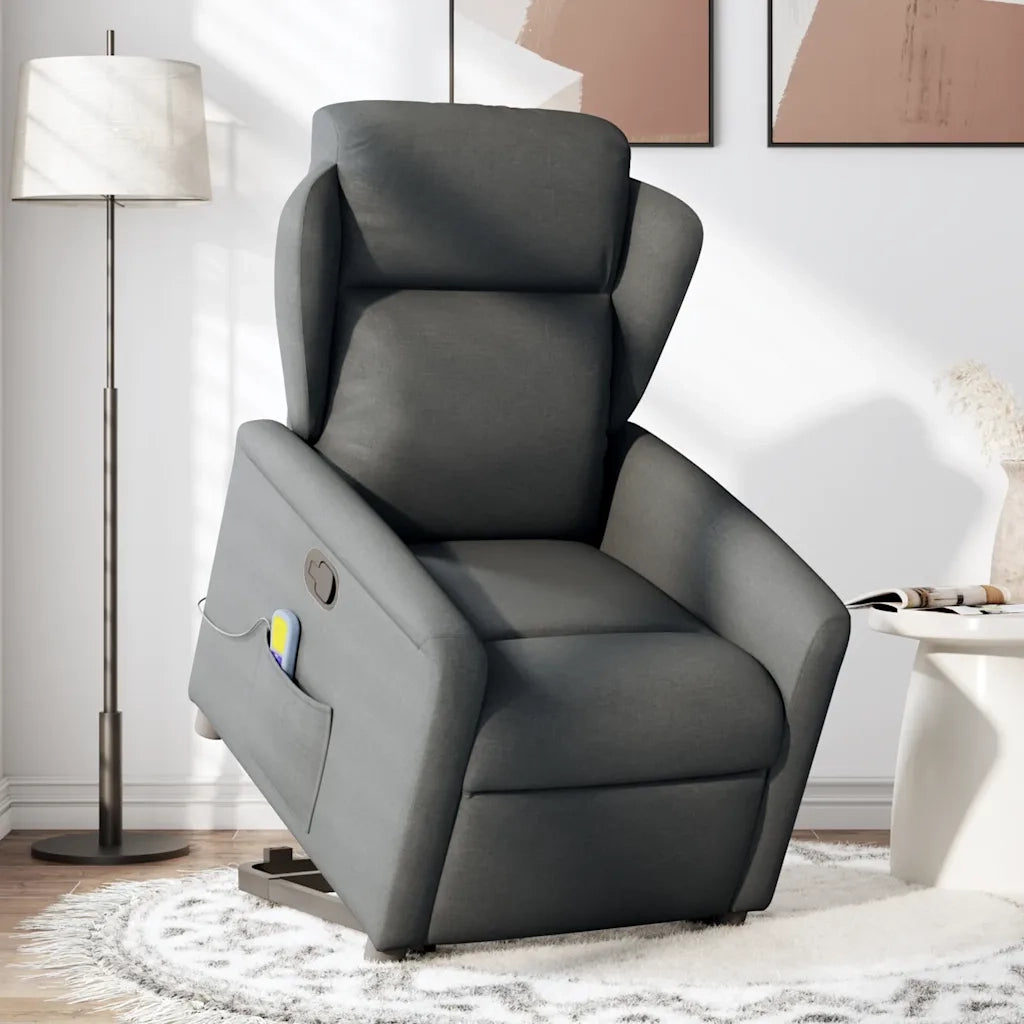 Divano Sedia-Poltrona Alzapersona Massaggi Reclinabile Grigio Scuro Tessuto 774447
