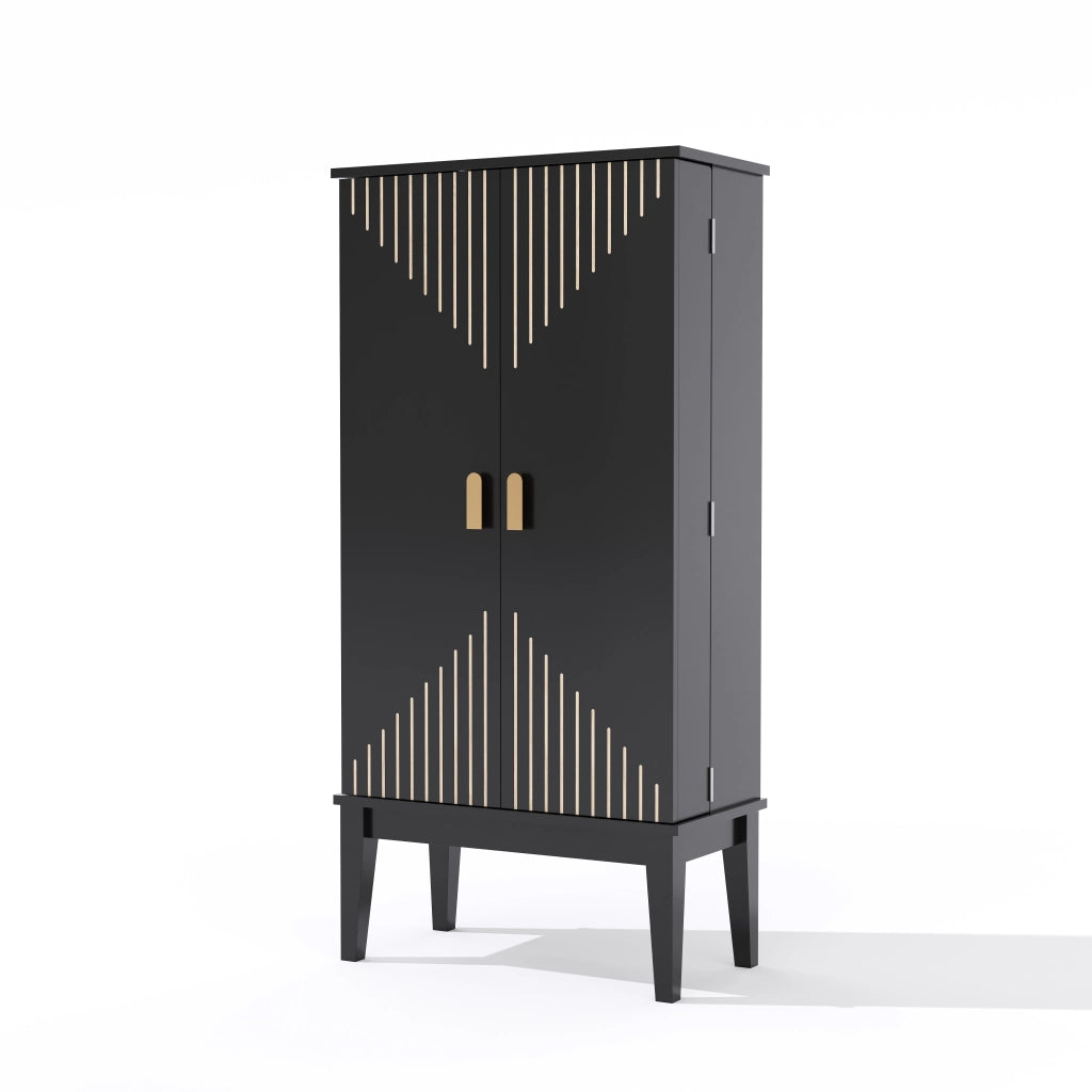 Armadio contenitore vintage moderno in MDF nero, 120 x 59 x 30 cm, con 5 scomparti e 2 ante