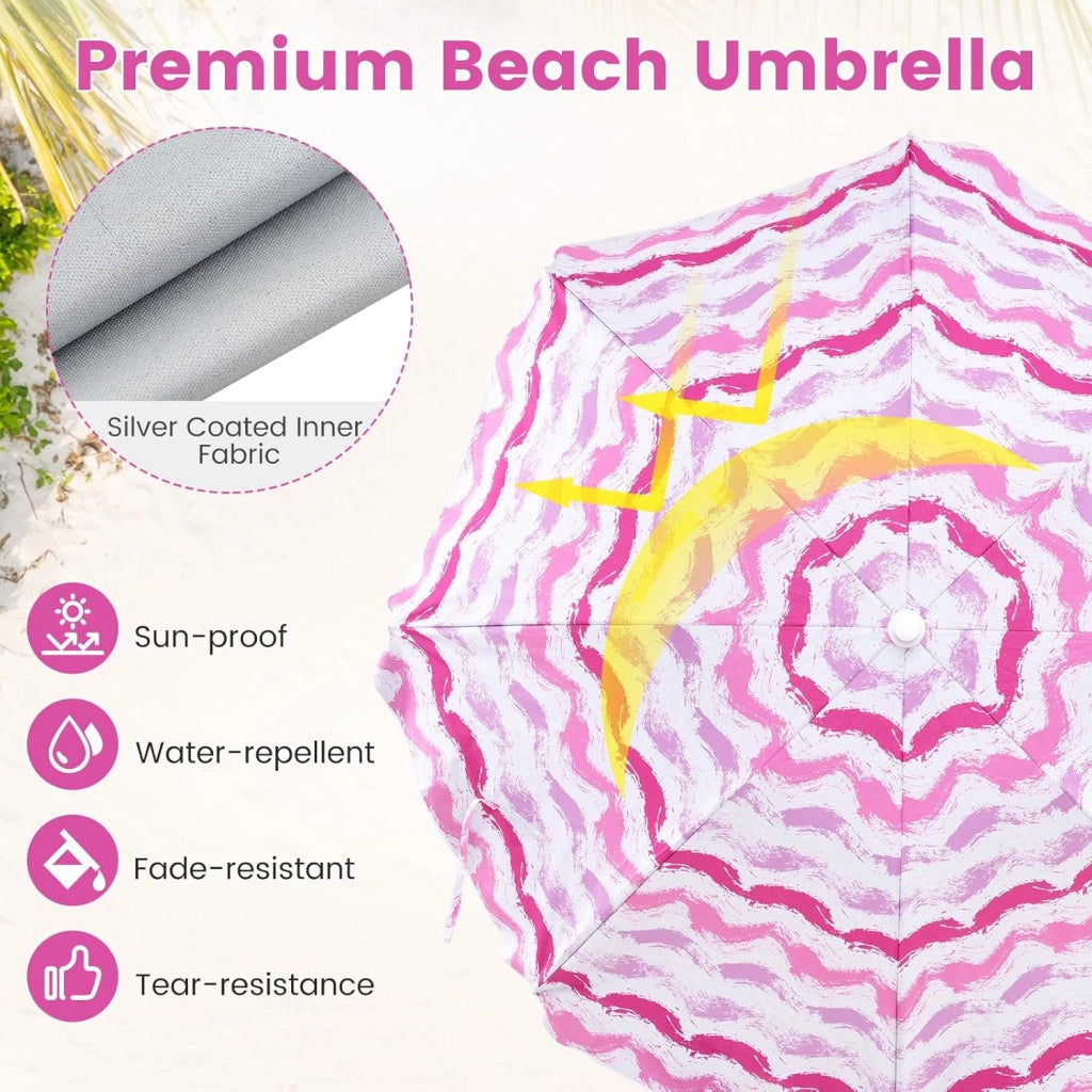 Set di 2 sedie da spiaggia con tappetino e ombrellone, sedie da campeggio portatili con borsa per il trasporto, sedia pieghevole per picnic e spiaggia, portata fino a 150 kg (rosa)